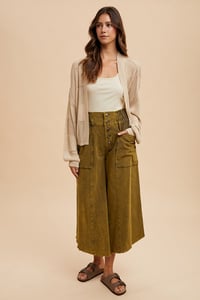 Image 1 of MINERAL WASHED FRAY HEM COTTON WIDE PANTS - APRIL 