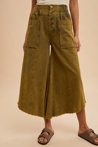 Image 2 of MINERAL WASHED FRAY HEM COTTON WIDE PANTS - APRIL 