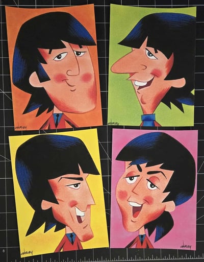 Image of THE BEATLES! 4-PIECE PRINT SET! 5x7 EACH! 1965 TV CARTOON TRIBUTE! JOHN PAUL GEORGE and RINGO!