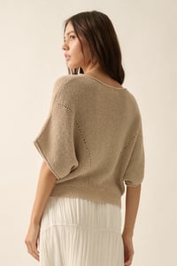 Image 5 of Short-Sleeve Pointelle Ribbed Knit Sweater (1/25)