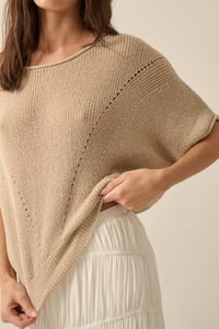 Image 4 of Short-Sleeve Pointelle Ribbed Knit Sweater (1/25)