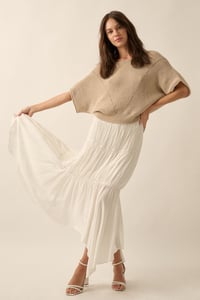 Image 2 of Short-Sleeve Pointelle Ribbed Knit Sweater (1/25)