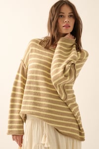 Image 1 of Striped Textured Oversized Sweater (1/25)