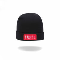 "Shop" Cotton Blend Beanie - Black/Red