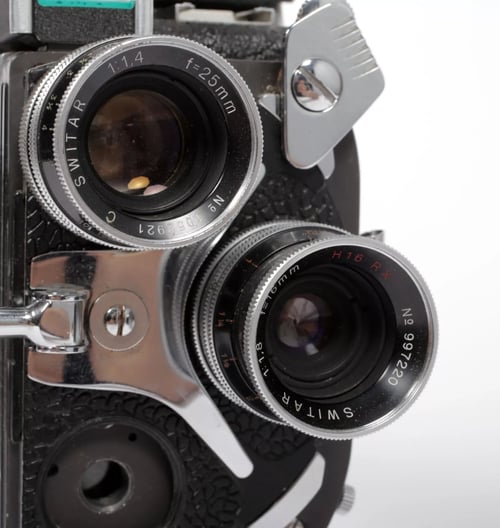 Image of Bolex H16 Rex 5 camera w/ Switar 16mm F1.8 25mm F1.4 lenses + fader TESTED 5604