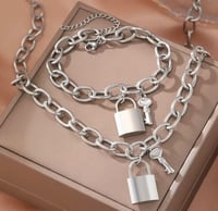 Image 2 of Silver lock & key necklace/bracelet set