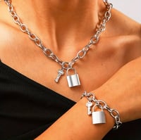 Image 1 of Silver lock & key necklace/bracelet set