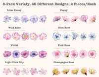 Image 2 of LakoArt 80 Pieces Large Size Transparent Waterproof Flower Stickers Set