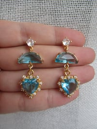 Image 3 of Kate Middleton Princess of Wales Inspired Replikate Sky Blue & Clear Geometric Heart Drop Earrings