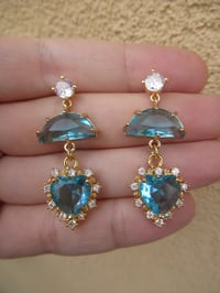 Image 4 of Kate Middleton Princess of Wales Inspired Replikate Sky Blue & Clear Geometric Heart Drop Earrings