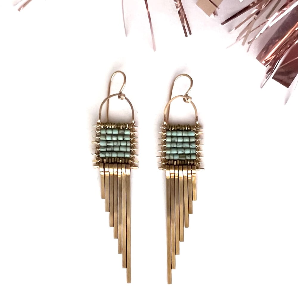 Image of Demimonde Turquoise and Asymmetrical Fringe Earrings 