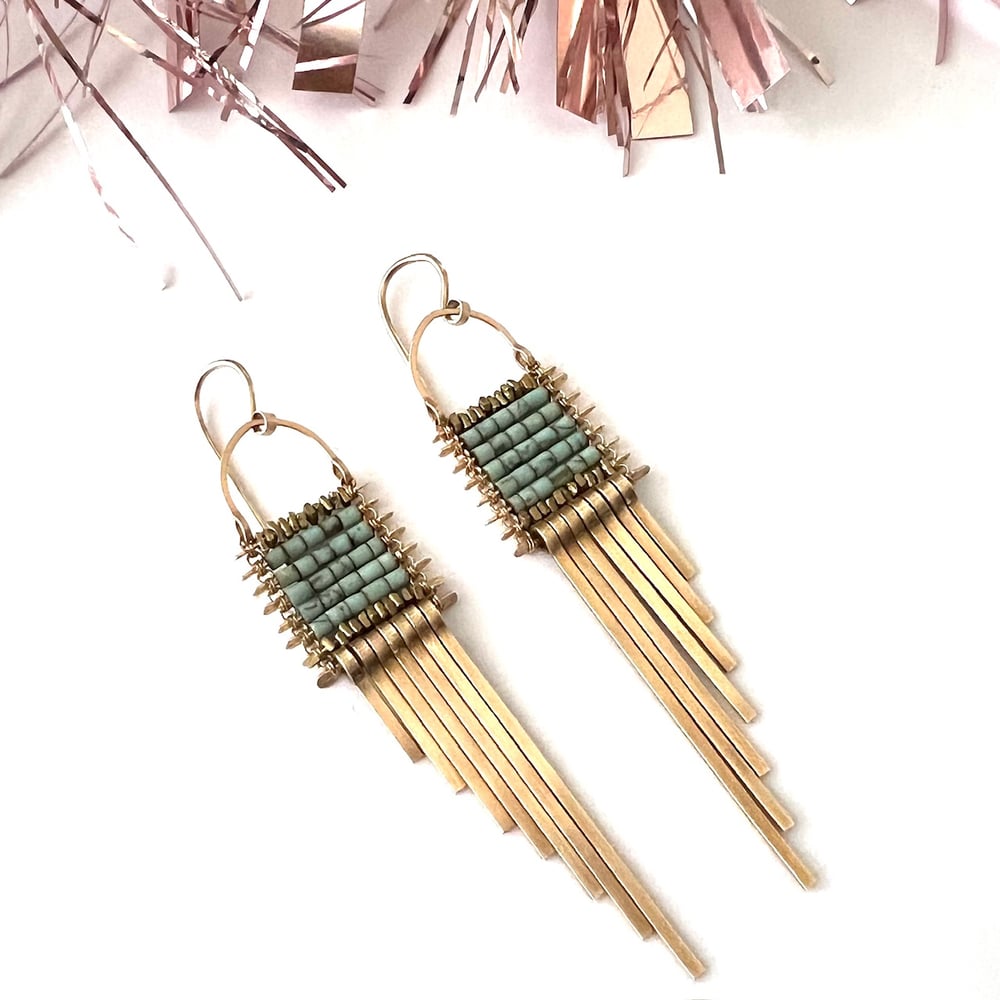 Image of Demimonde Turquoise and Asymmetrical Fringe Earrings 