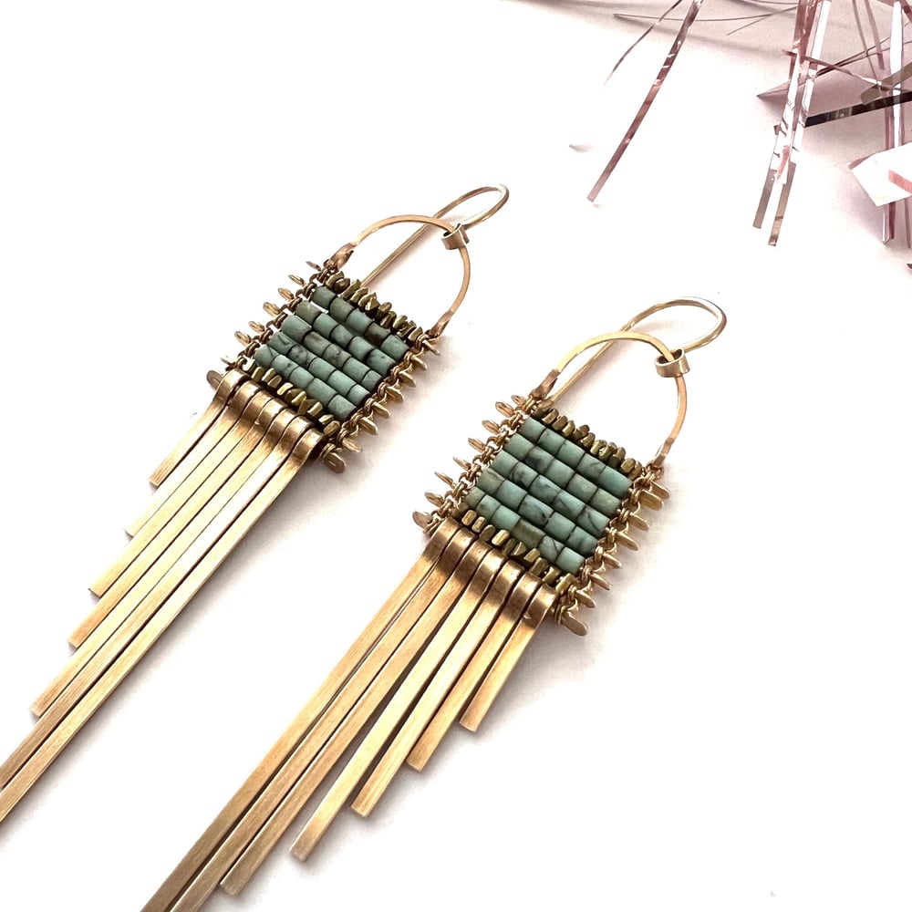 Image of Demimonde Turquoise and Asymmetrical Fringe Earrings 