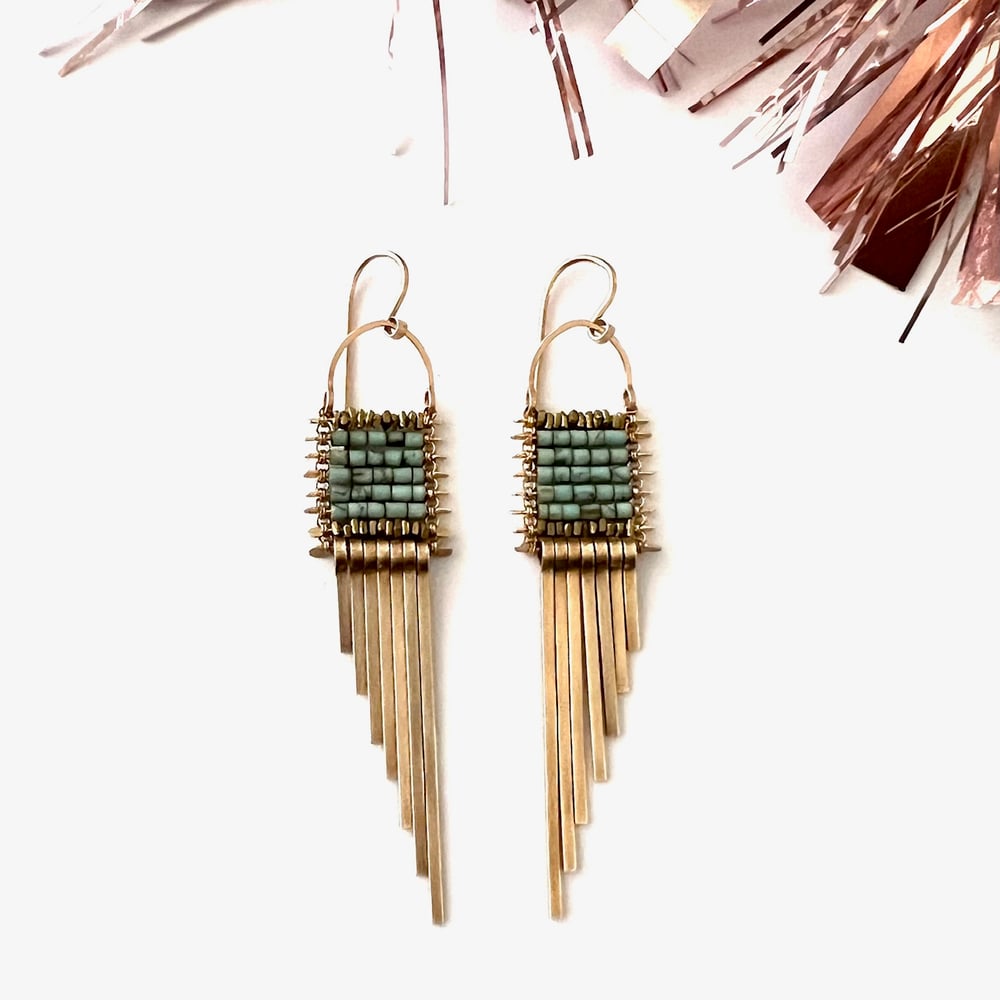 Image of Demimonde Turquoise and Asymmetrical Fringe Earrings 