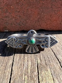 Image 1 of WL&A Handmade Heavy Sterling Silver Royston Green Thunderbird Knuckle Duster - Size 7 