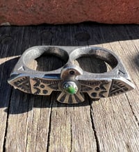 Image 2 of WL&A Handmade Heavy Sterling Silver Royston Green Thunderbird Knuckle Duster - Size 9