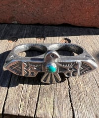 Image 3 of WL&A Handmade Heavy Sterling Silver Royston Green Thunderbird Knuckle Duster - Size 11