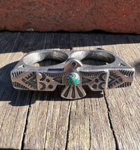 Image 1 of WL&A Handmade Heavy Sterling Silver Royston Green Thunderbird Knuckle Duster - Size 13