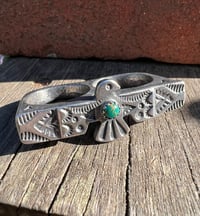 Image 2 of WL&A Handmade Heavy Sterling Silver Royston Green Thunderbird Knuckle Duster - Size 13