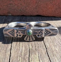 Image 1 of WL&A Handmade Heavy Sterling Silver Royston Green Thunderbird Knuckle Duster - Size 14