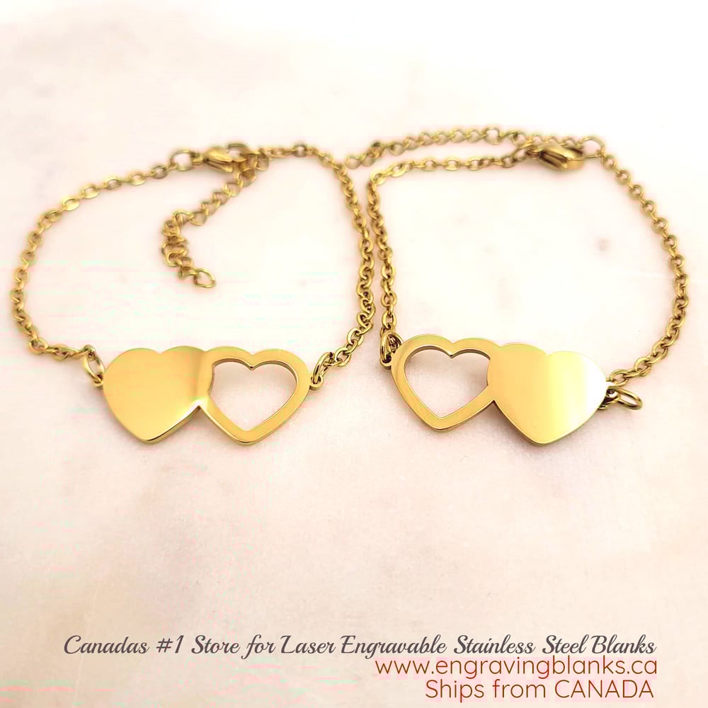 Image of Set of 2 Double Heart Bracelet Laser engraving Blanks. Valentines & Love Special Blanks
