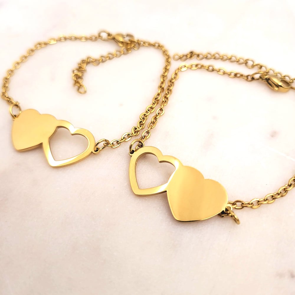 Image of Set of 2 Double Heart Bracelet Laser engraving Blanks. Valentines & Love Special Blanks