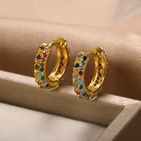 CARMEN Gold Textured Colourful Cubic Zirconia Round Huggie Hoop Earrings