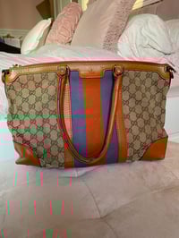 Image 1 of Gucci GG Canvas Orange Web Top Handle Bag