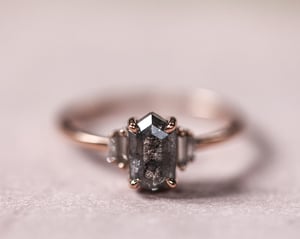 Image of 18ct Rose gold, Dark Grey Hexagonal Rose-Cut diamond ring (LON242)