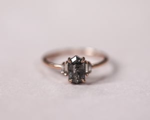 Image of 18ct Rose gold, Dark Grey Hexagonal Rose-Cut diamond ring (LON242)