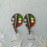 Image 8 of Bronze Artists Palette Charm Earrings