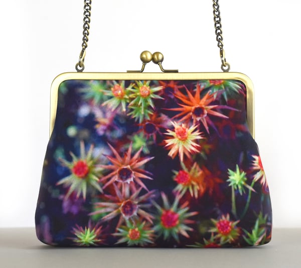 Image of Starry mosses, large kisslock shoulder bag with crossbody strap