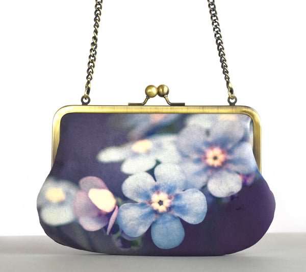 Image of Forget-me-not, velvet kisslock shoulder bag with shoulder strap