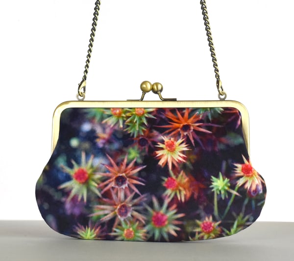 Image of Starry mosses, velvet clutch shoulder bag with shoulder strap