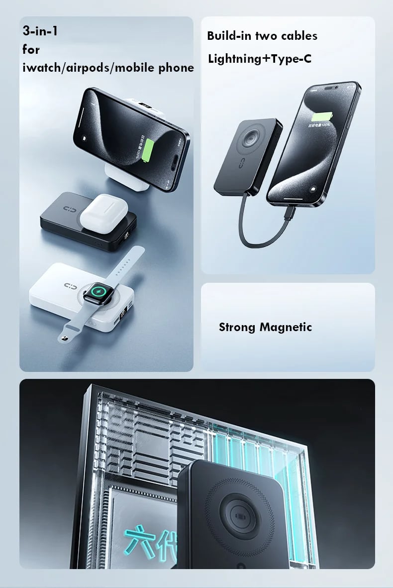 MSL 10000mAh Magnetic 3-in-1 Wireless Power Bank with PD20W Fast Charging