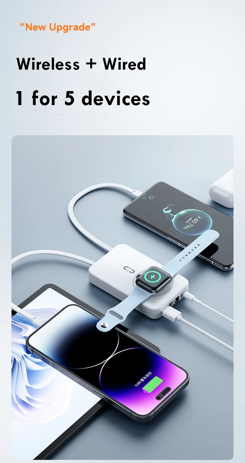 MSL 10000mAh Magnetic 3-in-1 Wireless Power Bank with PD20W Fast Charging