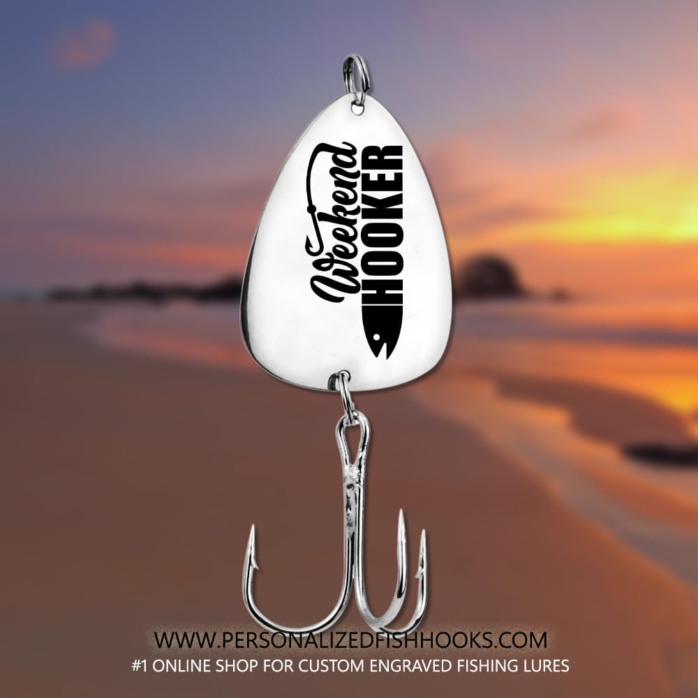 Image of Stainless Steel Fish Hook Engraved with "Weekend Hooker"