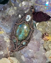Image 2 of Labradorite Antiqued Copper Pendant with Blue Topaz