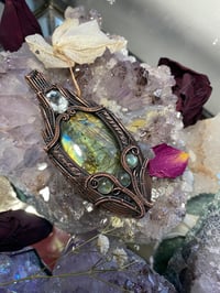 Image 3 of Labradorite Antiqued Copper Pendant with Blue Topaz