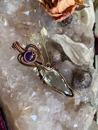 Image 2 of Antique Copper Prasiolite with Amethyst Pendant