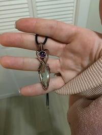 Image 3 of Antique Copper Prasiolite with Amethyst Pendant