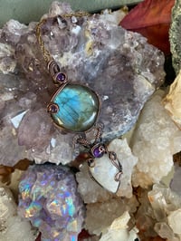 Image 1 of Antique Copper dangly Labradorite and Moonstone with Amethyst 