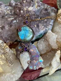 Image 3 of Antique Copper dangly Labradorite and Moonstone with Amethyst 