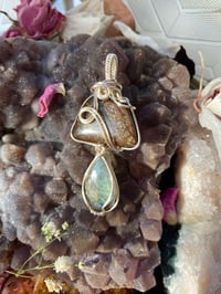 Image 3 of Silver Mushroom pendant with Labradorite and Ammolite 