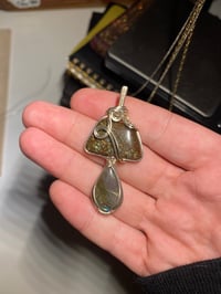 Image 5 of Silver Mushroom pendant with Labradorite and Ammolite 