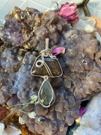 Image 2 of Silver Mushroom pendant with Labradorite and Ammolite 