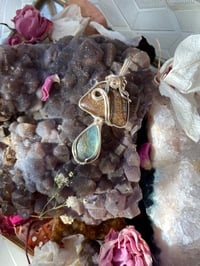 Image 1 of Silver Mushroom pendant with Labradorite and Ammolite 
