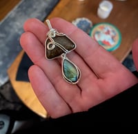 Image 4 of Silver Mushroom pendant with Labradorite and Ammolite 