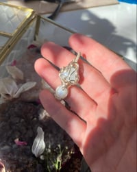 Image 2 of Dainty Silver Mushroom Moonstone Pendant
