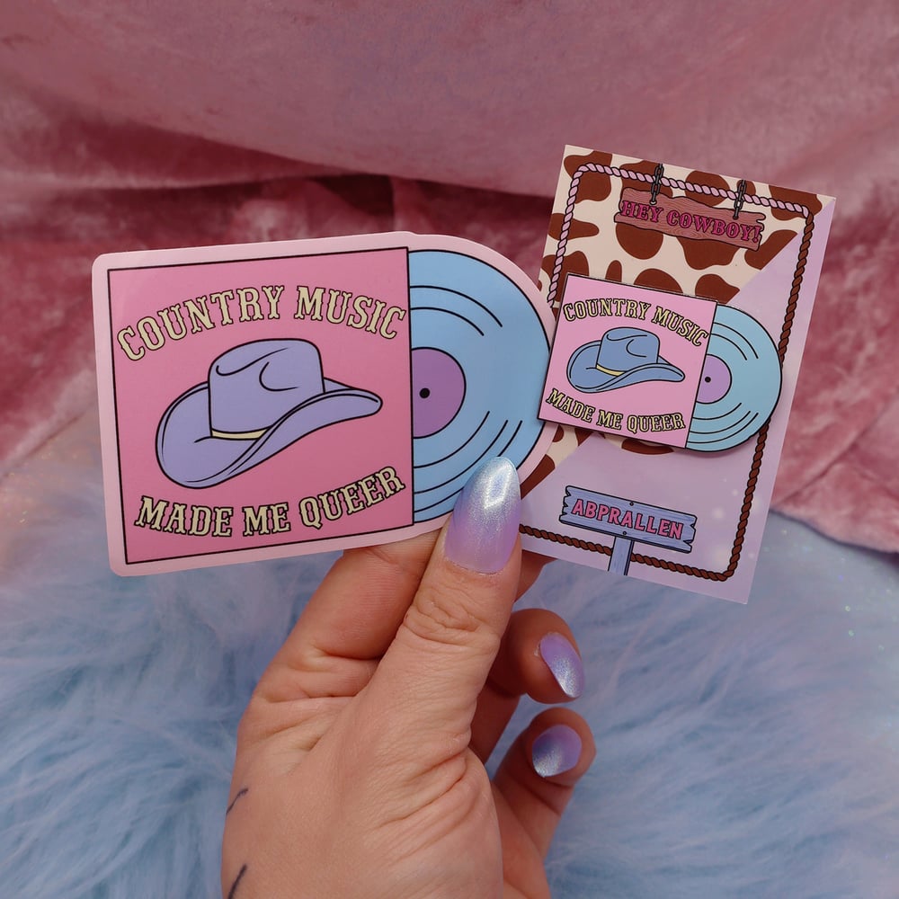 Image of Country Music Made Me Queer Enamel Pin. Abprallen x Hey Cowboy